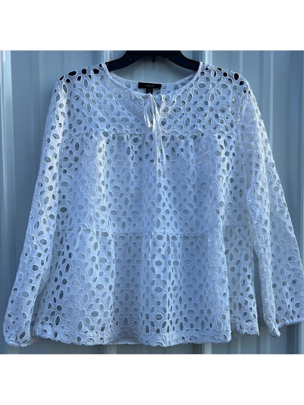J Crew Tiered Babydoll White Eyelet Beachy Cottagecore Blouse Top M - Picture 3 of 8